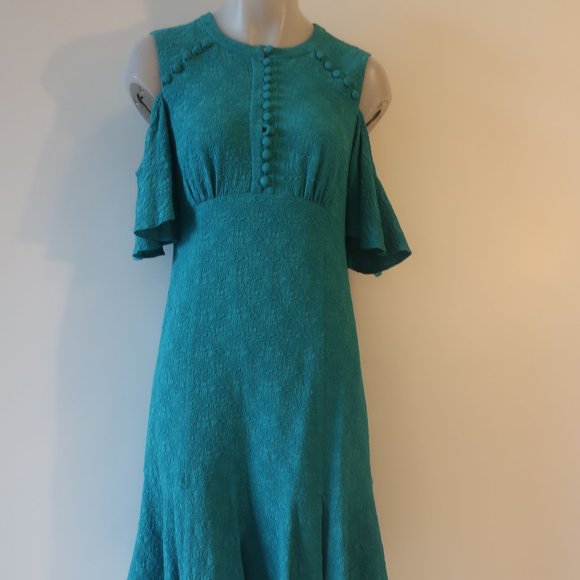 Nanette Lepore Teal Cold Shoulder Dress - Picture 4 of 13